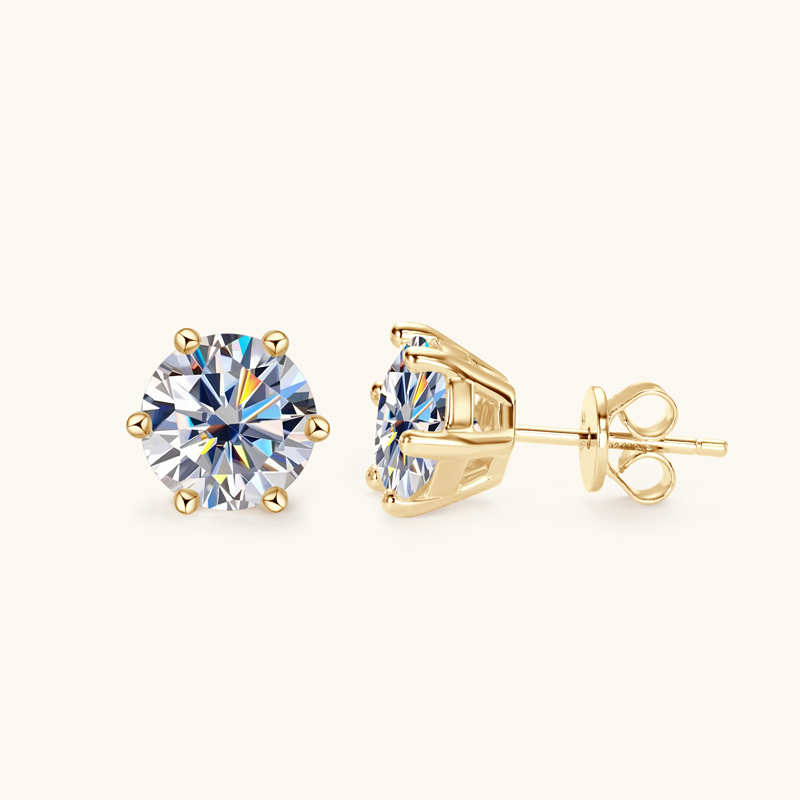 Classic 6-Prong Round Brilliant Cut  VVS Moissanite Stud Earrings
