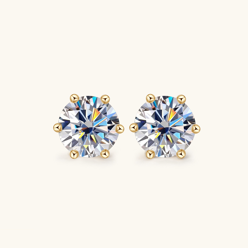 Classic 6-Prong Round Brilliant Cut  VVS Moissanite Stud Earrings