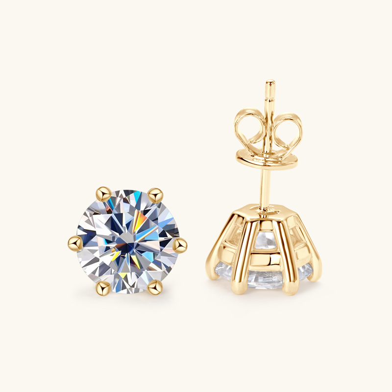 Classic 6-Prong Round Brilliant Cut  VVS Moissanite Stud Earrings