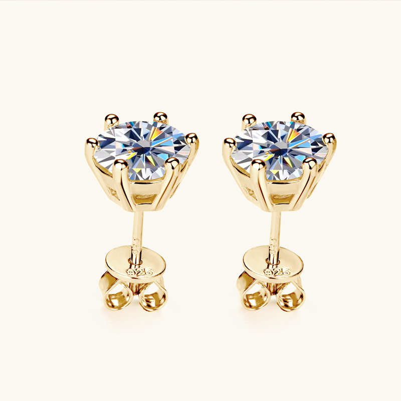 Classic 6-Prong Round Brilliant Cut  VVS Moissanite Stud Earrings