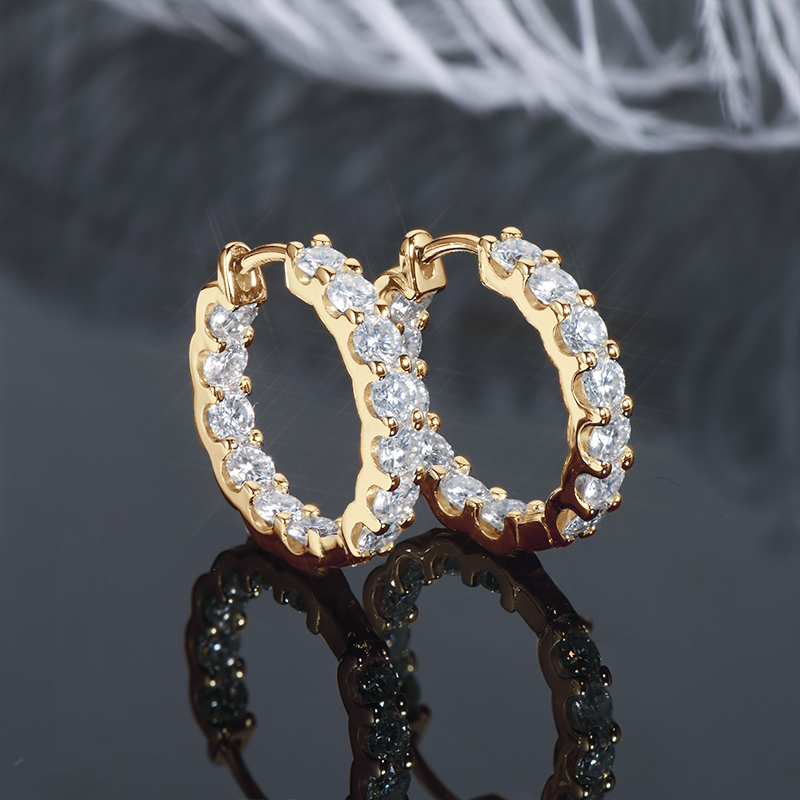 D-Color 3mm/1.3ct Round Brilliant Cut Moissanite Row Inlaid Hoop Earrings