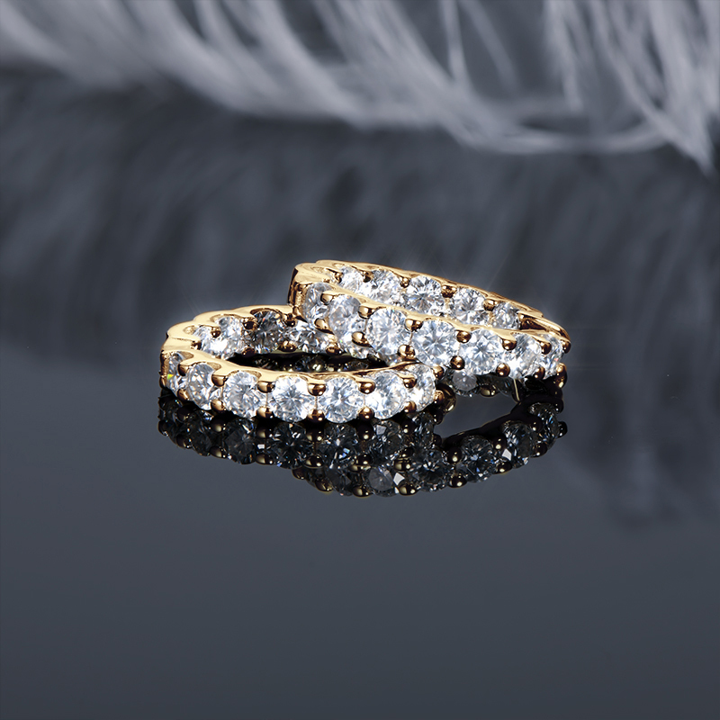 D-Color 3mm/1.3ct Round Brilliant Cut Moissanite Row Inlaid Hoop Earrings