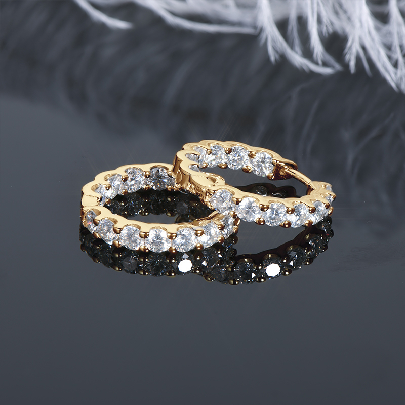 D-Color 3mm/1.3ct Round Brilliant Cut Moissanite Row Inlaid Hoop Earrings