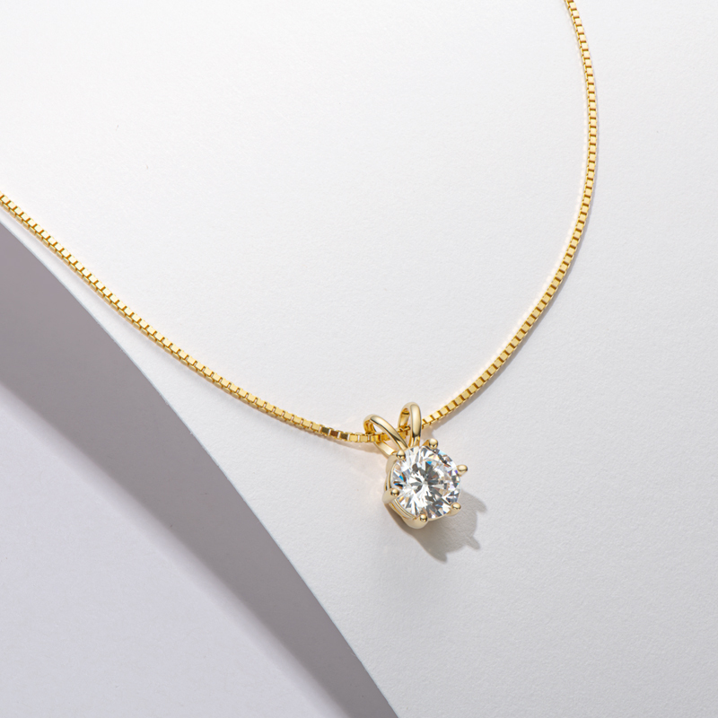 Classic D-Color 6-Prong Round Solitaire Moissanite Pendant Necklace