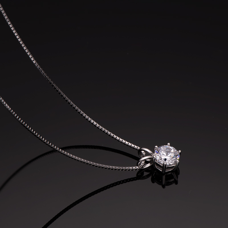 Classic D-Color 6-Prong Round Solitaire Moissanite Pendant Necklace