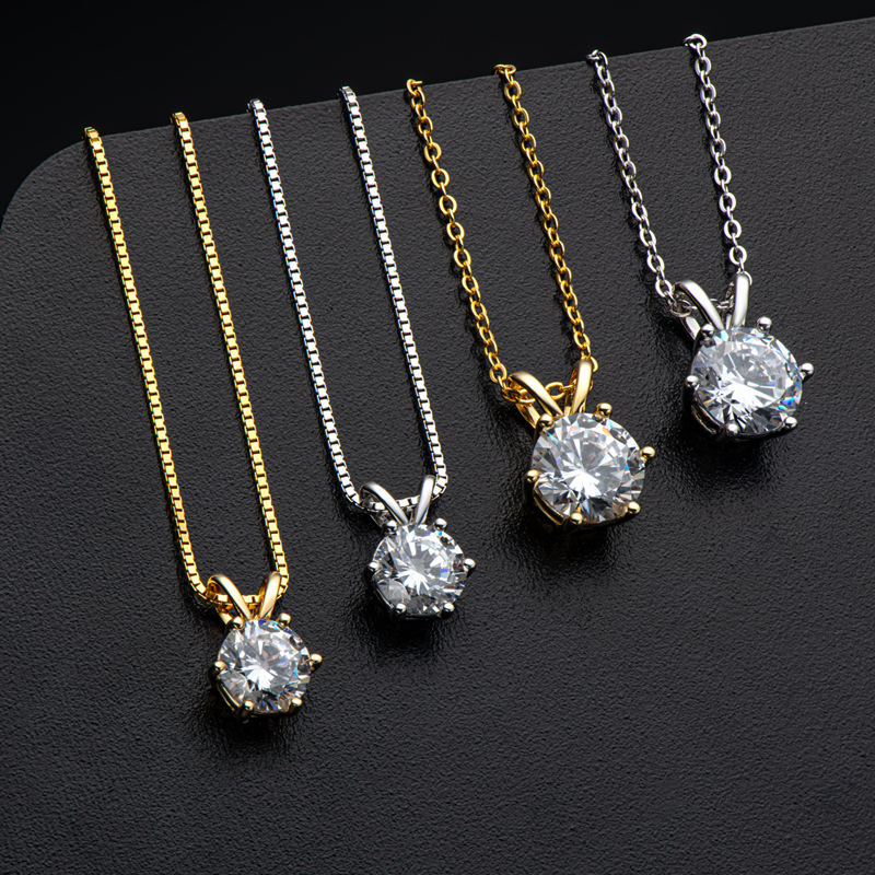 Classic D-Color 6-Prong Round Solitaire Moissanite Pendant Necklace