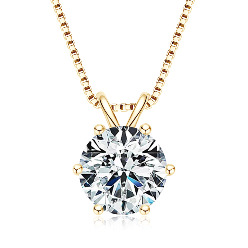 Classic D-Color 6-Prong Round Solitaire Moissanite Pendant Necklace