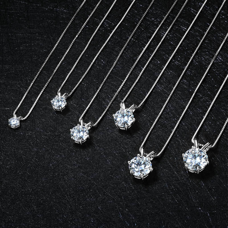 Classic D-Color 6-Prong Round Solitaire Moissanite Pendant Necklace