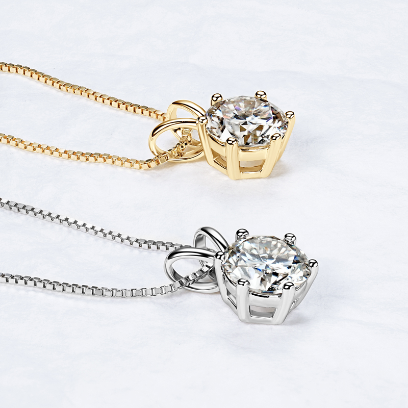 Classic D-Color 6-Prong Round Solitaire Moissanite Pendant Necklace