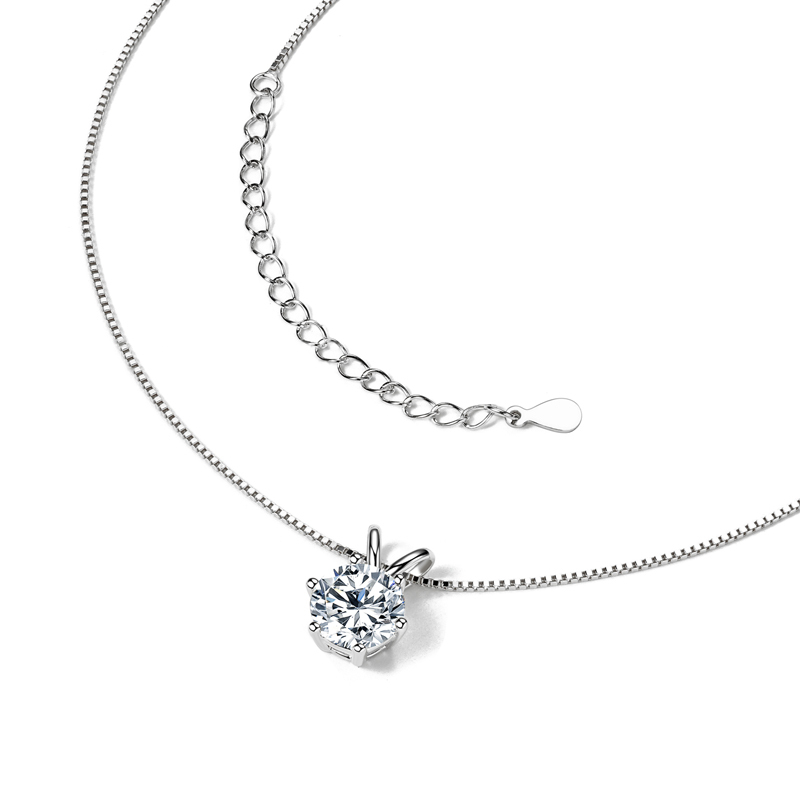 Classic D-Color 6-Prong Round Solitaire Moissanite Pendant Necklace