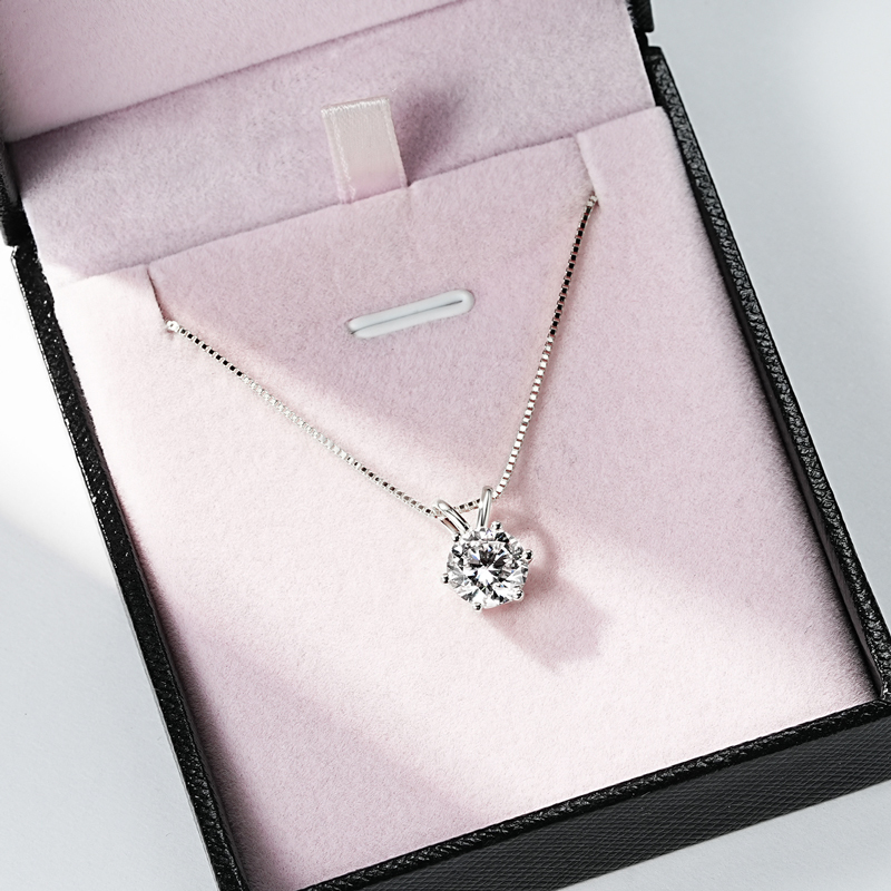 Classic D-Color 6-Prong Round Solitaire Moissanite Pendant Necklace