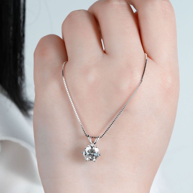 Classic D-Color 6-Prong Round Solitaire Moissanite Pendant Necklace