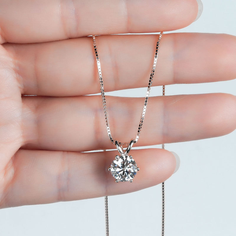 Classic D-Color 6-Prong Round Solitaire Moissanite Pendant Necklace