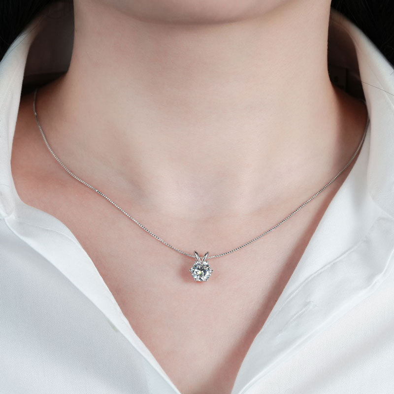 Classic D-Color 6-Prong Round Solitaire Moissanite Pendant Necklace