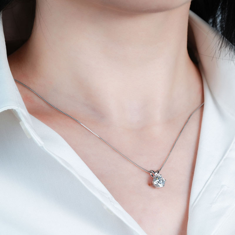 Classic D-Color 6-Prong Round Solitaire Moissanite Pendant Necklace
