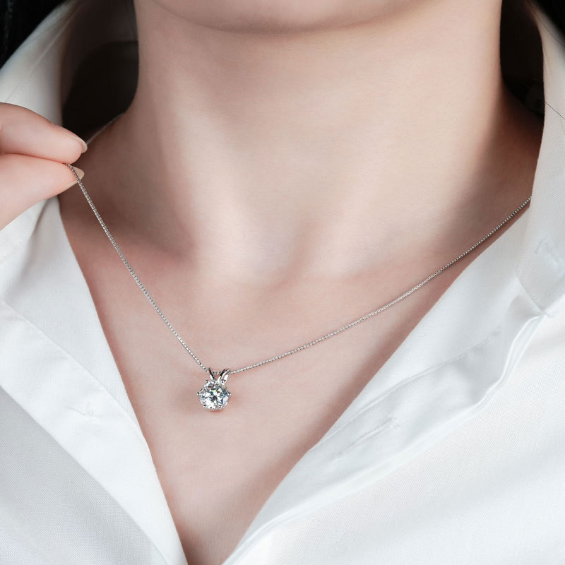 Classic D-Color 6-Prong Round Solitaire Moissanite Pendant Necklace