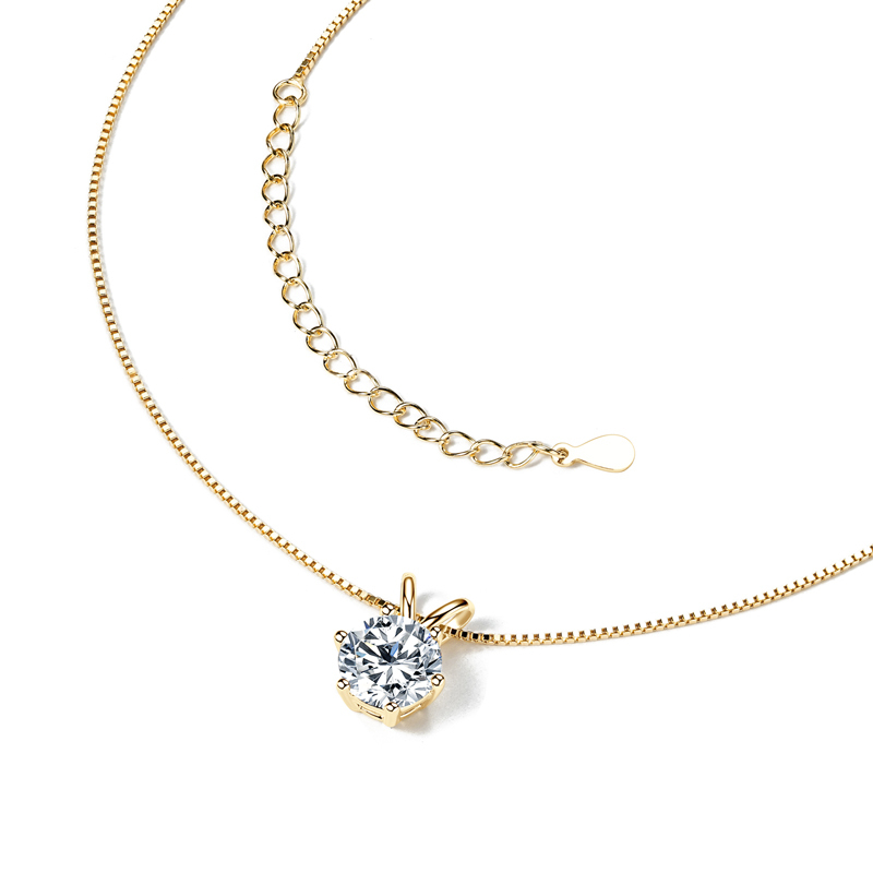 Classic D-Color 6-Prong Round Solitaire Moissanite Pendant Necklace