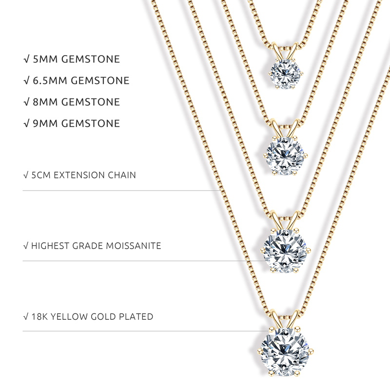 Classic D-Color 6-Prong Round Solitaire Moissanite Pendant Necklace