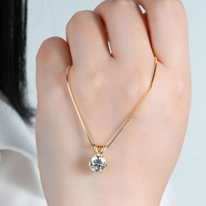 Classic D-Color 6-Prong Round Solitaire Moissanite Pendant Necklace