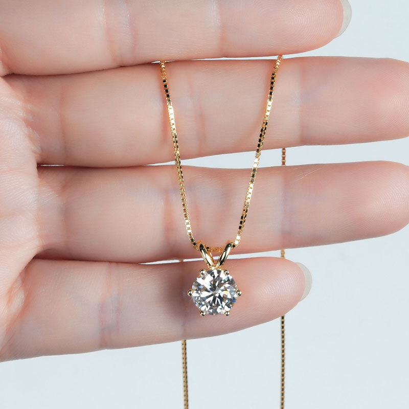 Classic D-Color 6-Prong Round Solitaire Moissanite Pendant Necklace