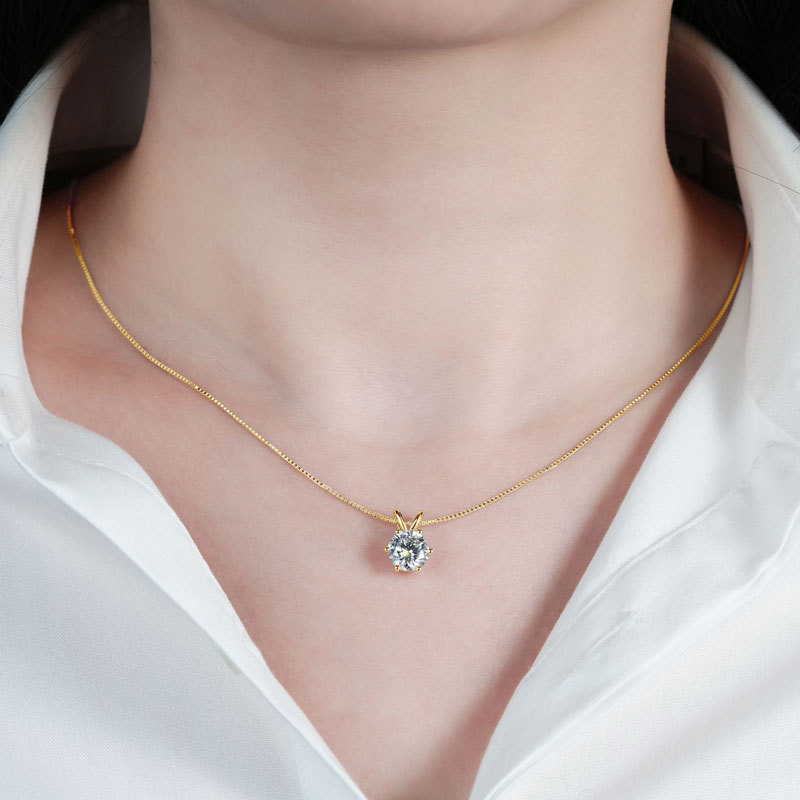 Classic D-Color 6-Prong Round Solitaire Moissanite Pendant Necklace