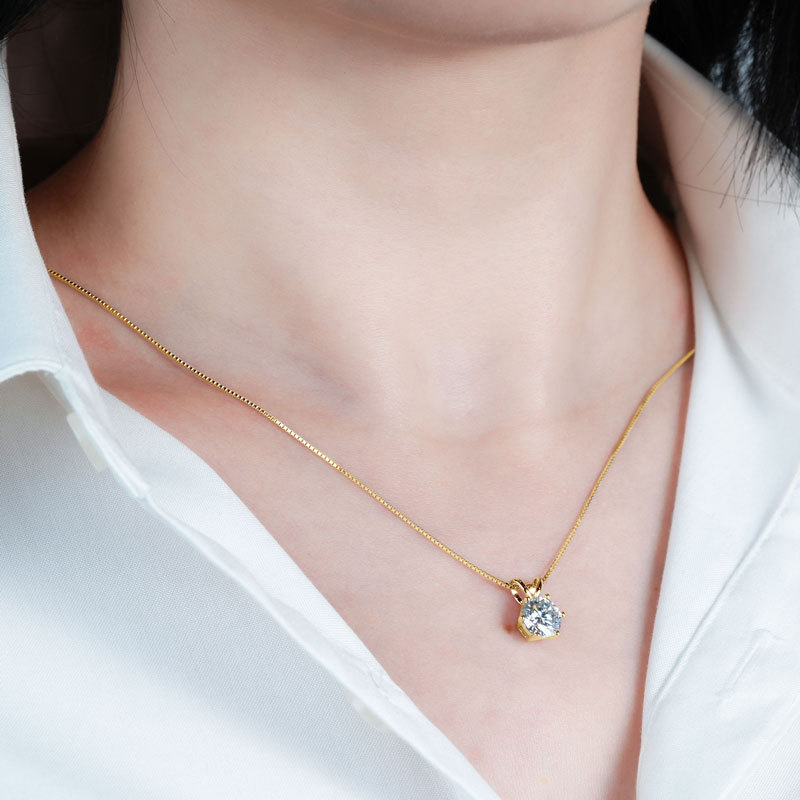 Classic D-Color 6-Prong Round Solitaire Moissanite Pendant Necklace