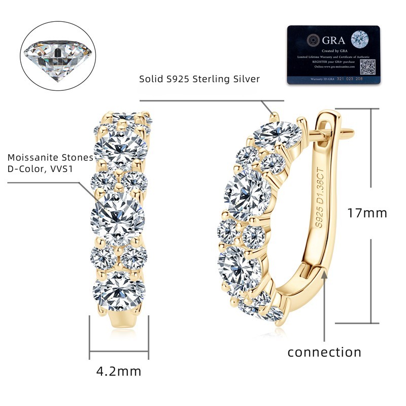 2.76ct Round Brilliant Cut Moissanite Hoop Earrings — D Color VVS1 Clarity