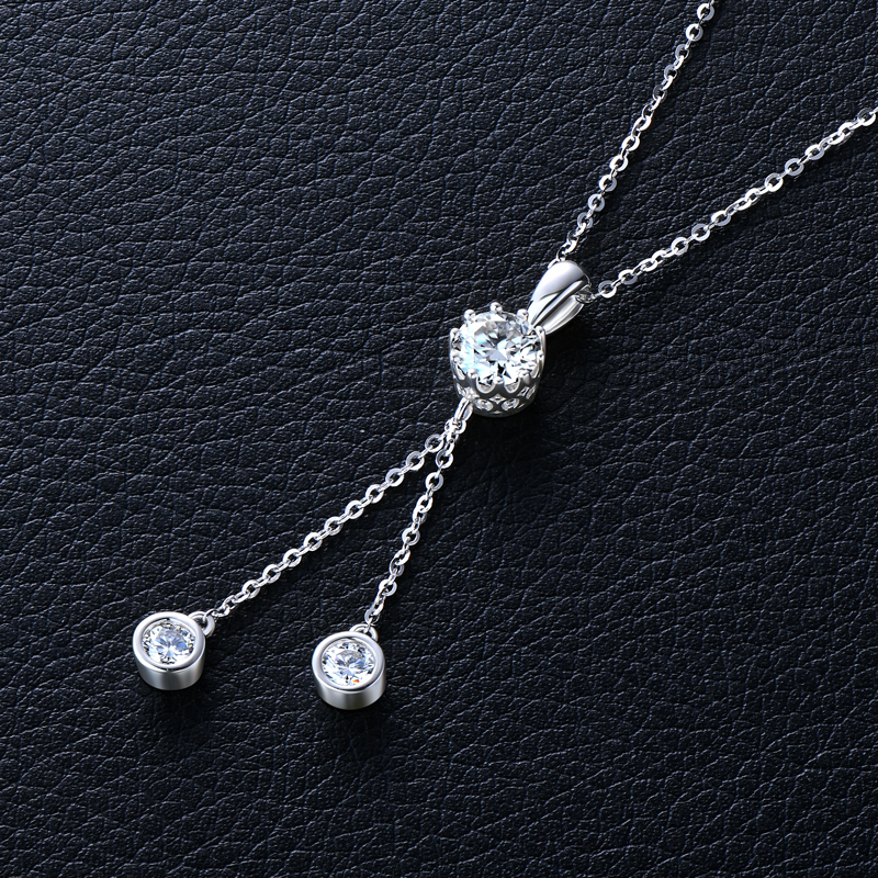 Crown Tassel Moissanite Drop Necklace