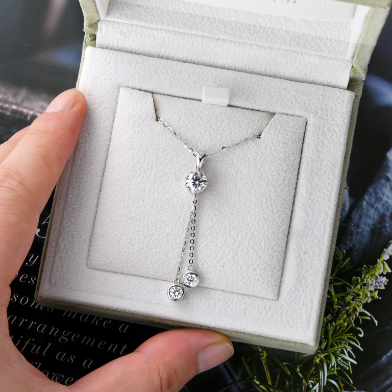 Crown Tassel Moissanite Drop Necklace