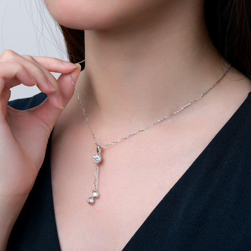 Crown Tassel Moissanite Drop Necklace