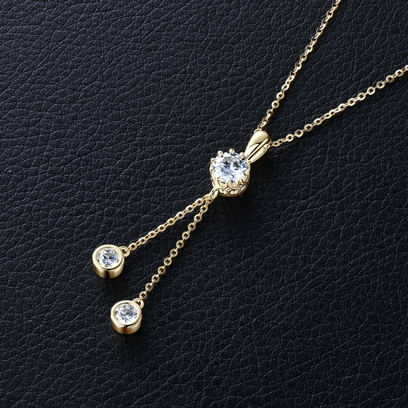 Crown Tassel Moissanite Drop Necklace