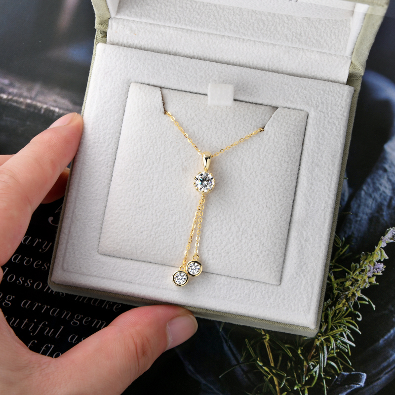 Crown Tassel Moissanite Drop Necklace