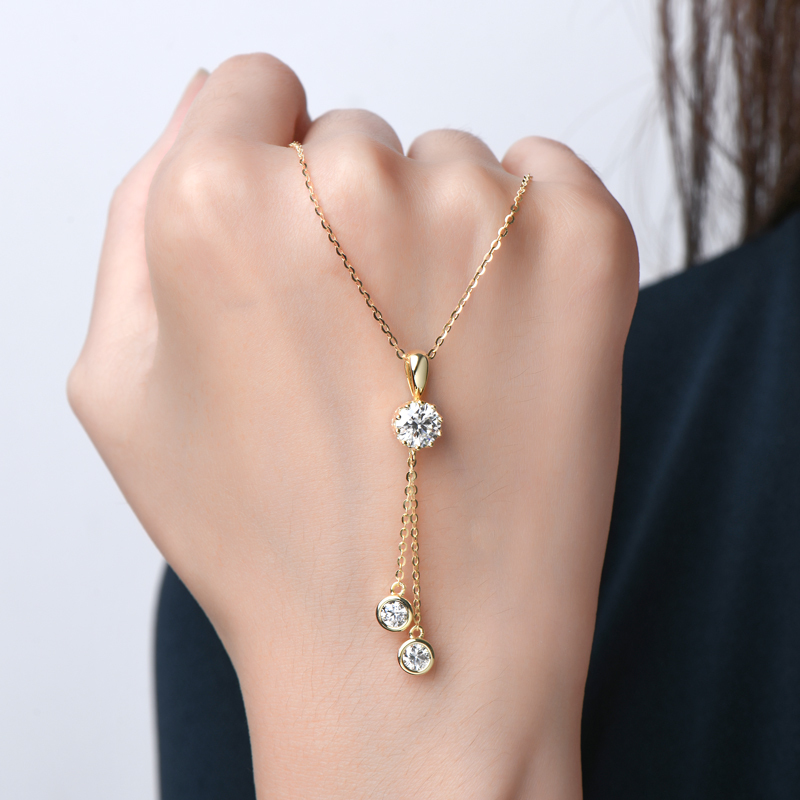 Crown Tassel Moissanite Drop Necklace