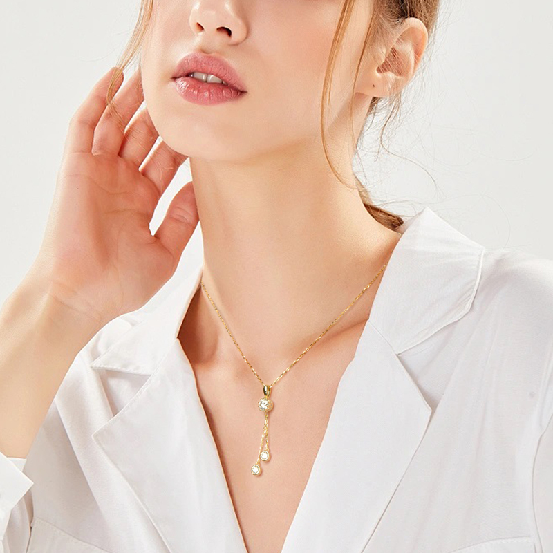 Crown Tassel Moissanite Drop Necklace