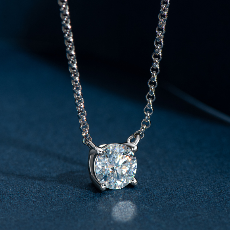 Round Moissanite Solitaire Drop Necklace