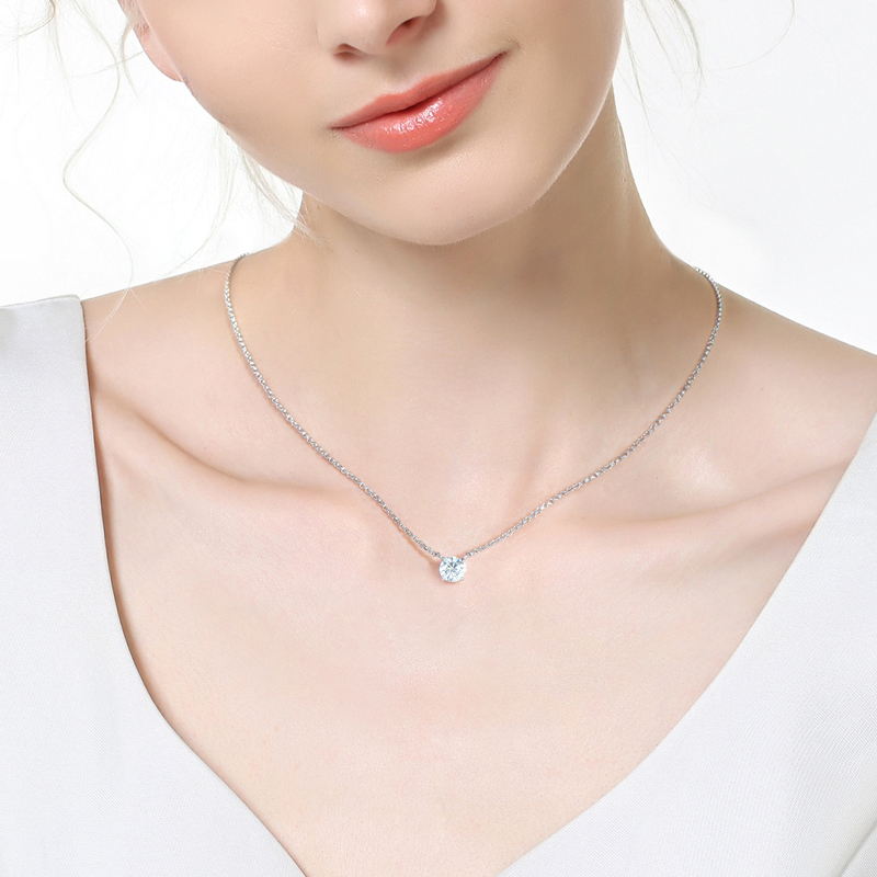 Round Moissanite Solitaire Drop Necklace