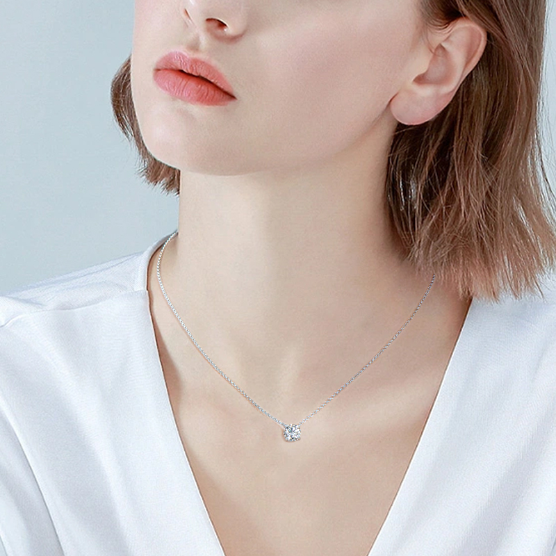 Round Moissanite Solitaire Drop Necklace