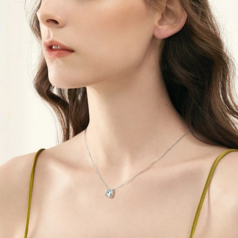 Round Moissanite Solitaire Drop Necklace