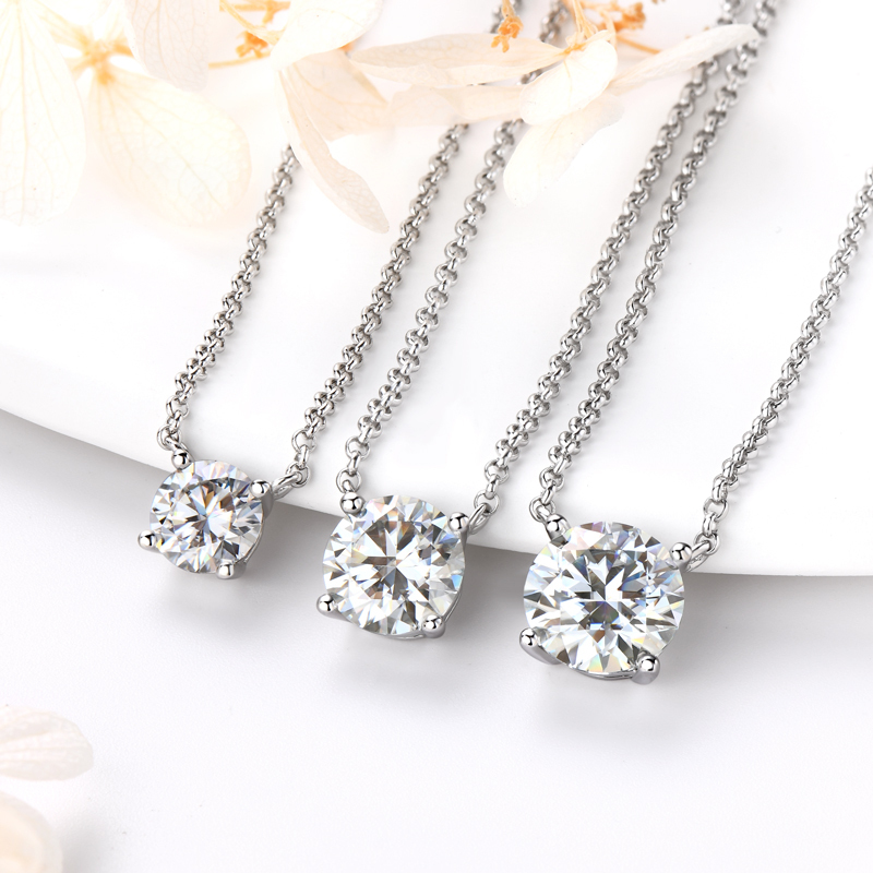 Round Moissanite Solitaire Drop Necklace