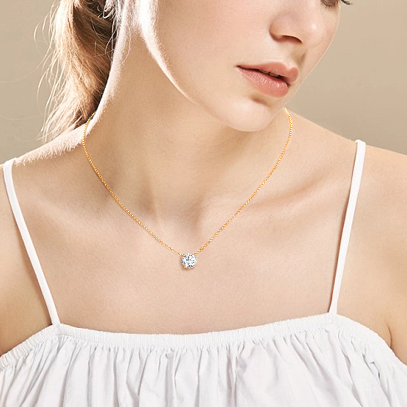 Round Moissanite Solitaire Drop Necklace