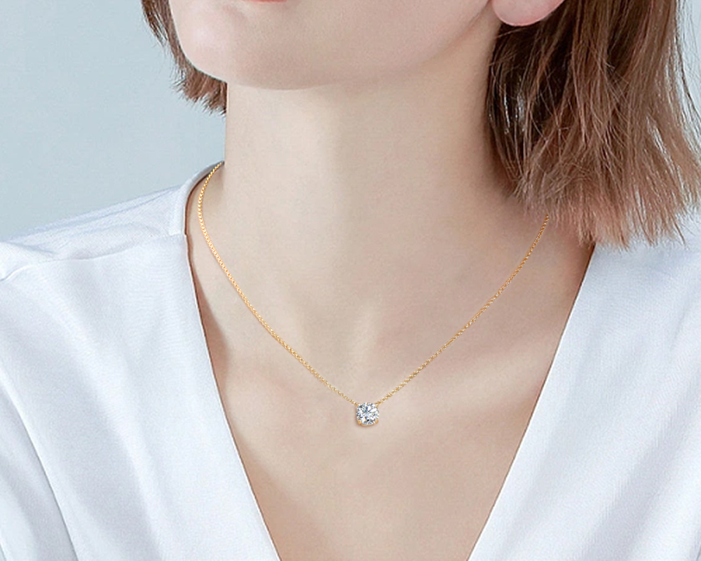 Round Moissanite Solitaire Drop Necklace