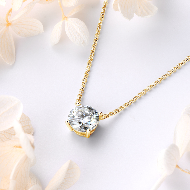 Round Moissanite Solitaire Drop Necklace