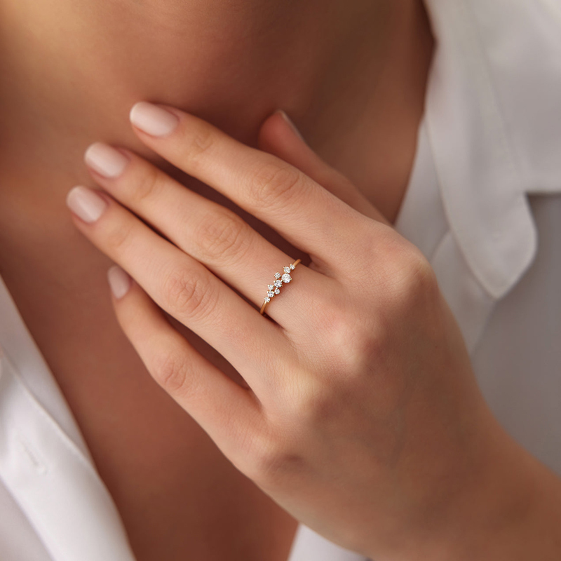 Round Moissanite Wedding Band Cluster Ring