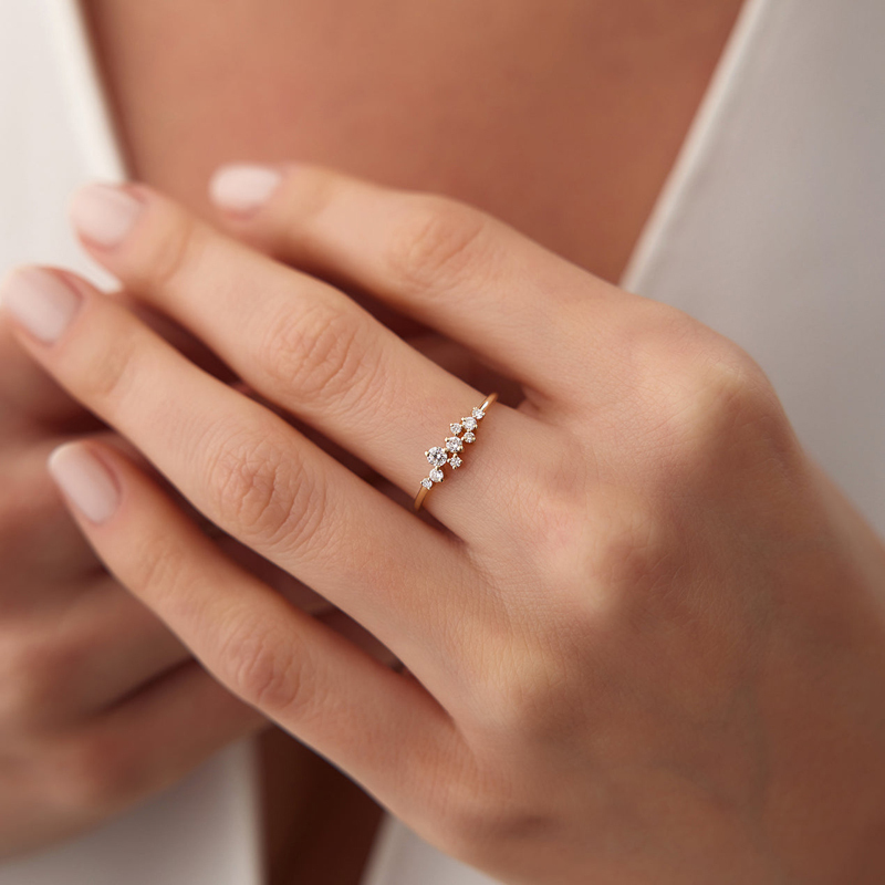 Round Moissanite Wedding Band Cluster Ring