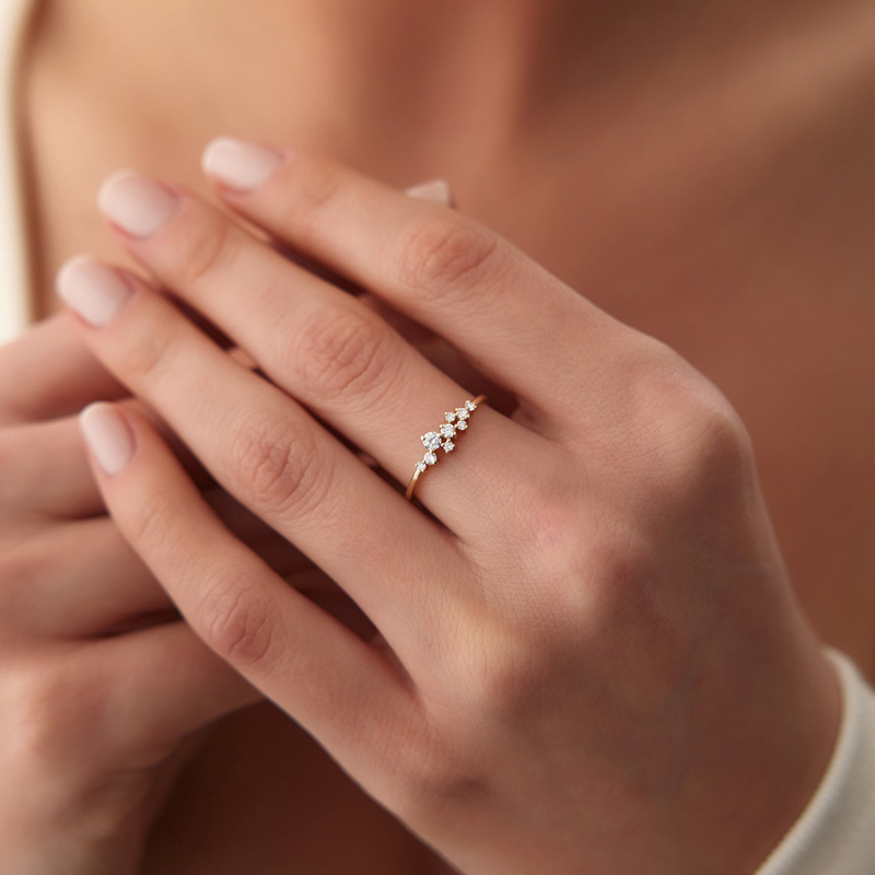 Round Moissanite Wedding Band Cluster Ring