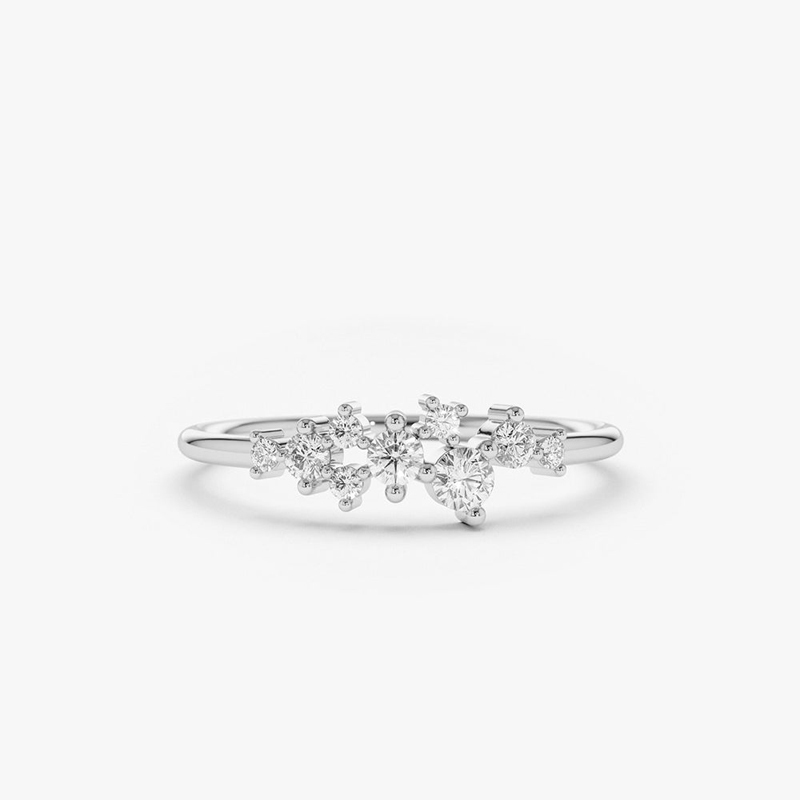 Round Moissanite Wedding Band Cluster Ring