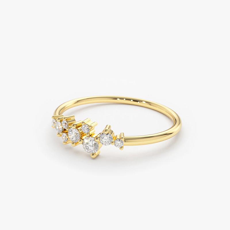 Round Moissanite Wedding Band Cluster Ring