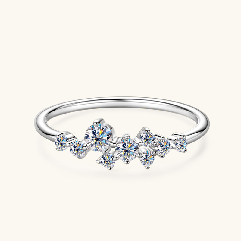 Round Moissanite Wedding Band Cluster Ring