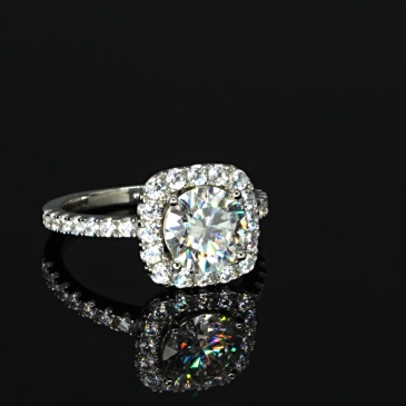 2ct Round Cut Moissanite Stackable Square Halo Engagement Ring