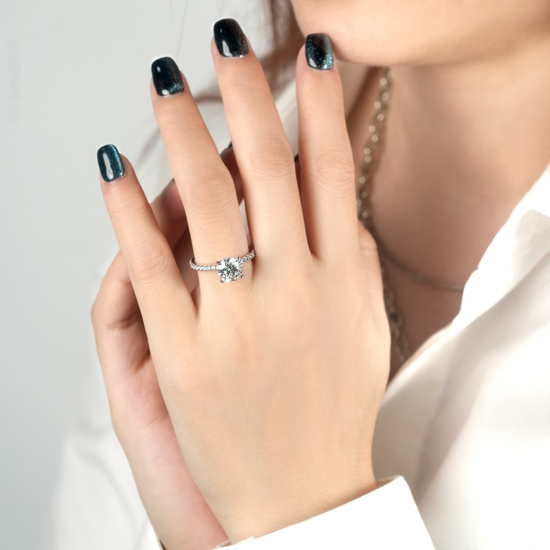 Classic 4-Prong Round Hidden Halo Moissanite Ring
